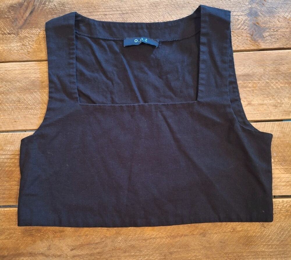 OPT One Pretty Time Sz S Crop Tank Top black sleeveless flax blend 3524